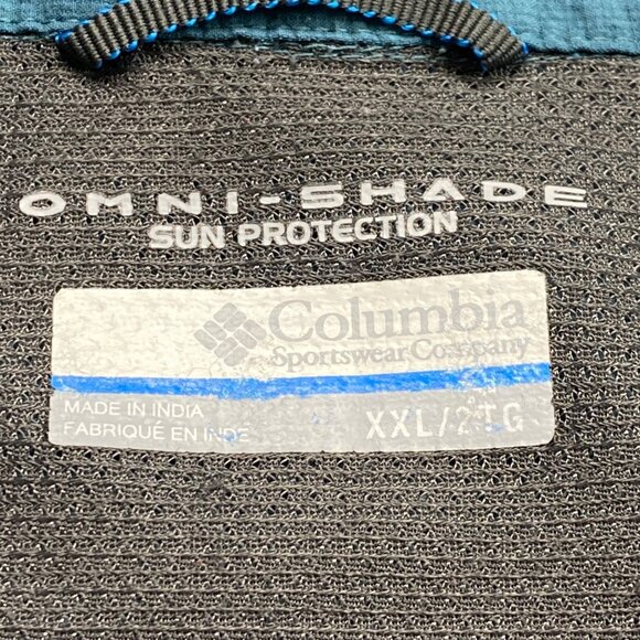Columbia Shirt Mens XXL Aqua Fishing Omni-Shade Short Sleeve Button-Up Camping - Picture 5 of 12